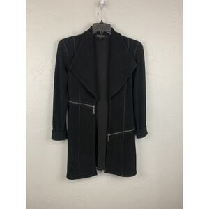 Eva Varro Jacket Womens Medium Black Textured Blazer Open Front USA